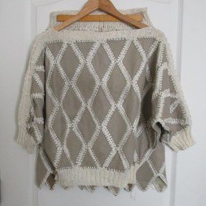patchwork leather skirt & sweater set